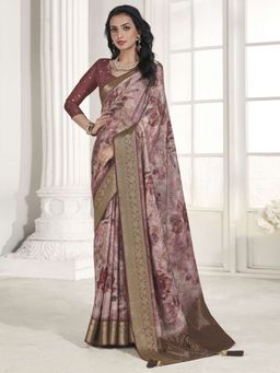 Akhilam - Women's Vichitra Silk Rose Gold Woven Designer Saree with Unstitched Blouse