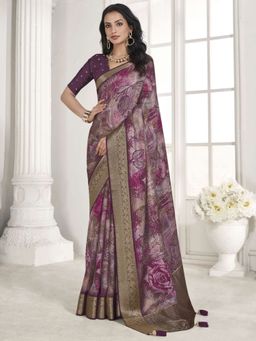 Akhilam - Women's Vichitra Silk Purple Woven Designer Saree with Unstitched Blouse