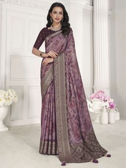 Akhilam - Women's Vichitra Silk Mauve Woven Designer Saree with Unstitched Blouse