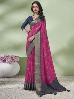 Akhilam - Women's Vichitra Silk Pink Woven Designer Saree with Unstitched Blouse