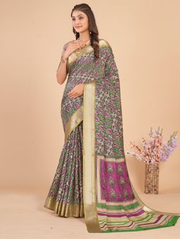 Akhilam - Women's Dola Silk Green Woven Designer Saree with Unstitched Blouse