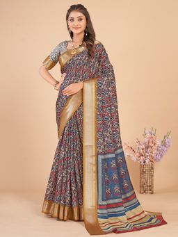 Akhilam - Women's Dola Silk Brown Woven Designer Saree with Unstitched Blouse