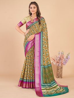 Akhilam - Women's Dola Silk Camel Brown Woven Designer Saree with Unstitched Blouse