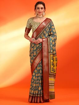 Akhilam - Women's Dola Silk Dark Green Woven Designer Saree with Unstitched Blouse
