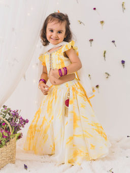 Chotibuti - Yellow Silk Tie and Dye Lehenga Set