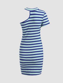 Cider - One Shoulder Striped Mini Dress