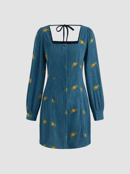 Cider - Floral Print Corduroy Mini Dress