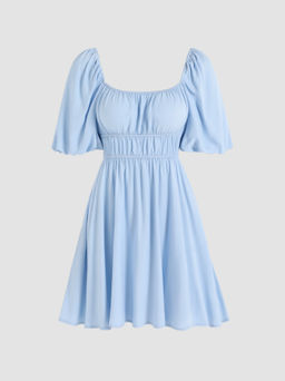 Cider - Solid Puff Sleeve Mini Dress