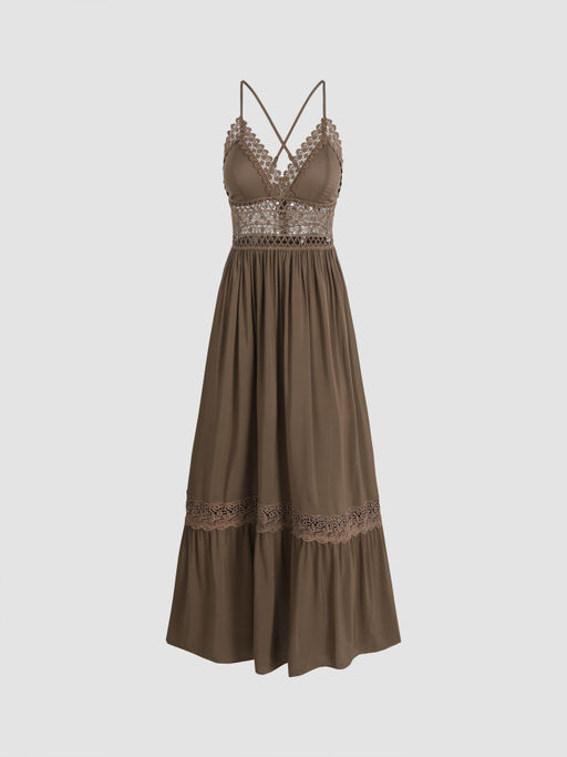 chinese dress ladies Juniper Lace Trim Satin Midi Slip Dress • Shop American Threads Online Yellow / S main image 1
