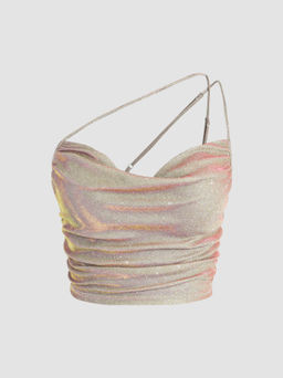 Cider - Glitter Ruched Cowl Neck Tank Crop Top