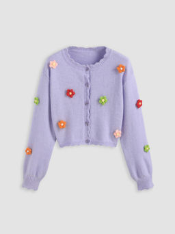 Cider - 3D Flowers Button Up Knit Cardigan