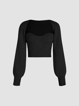 Cider - Two-Piece Rib Knit Long Sleeve Crop Top
