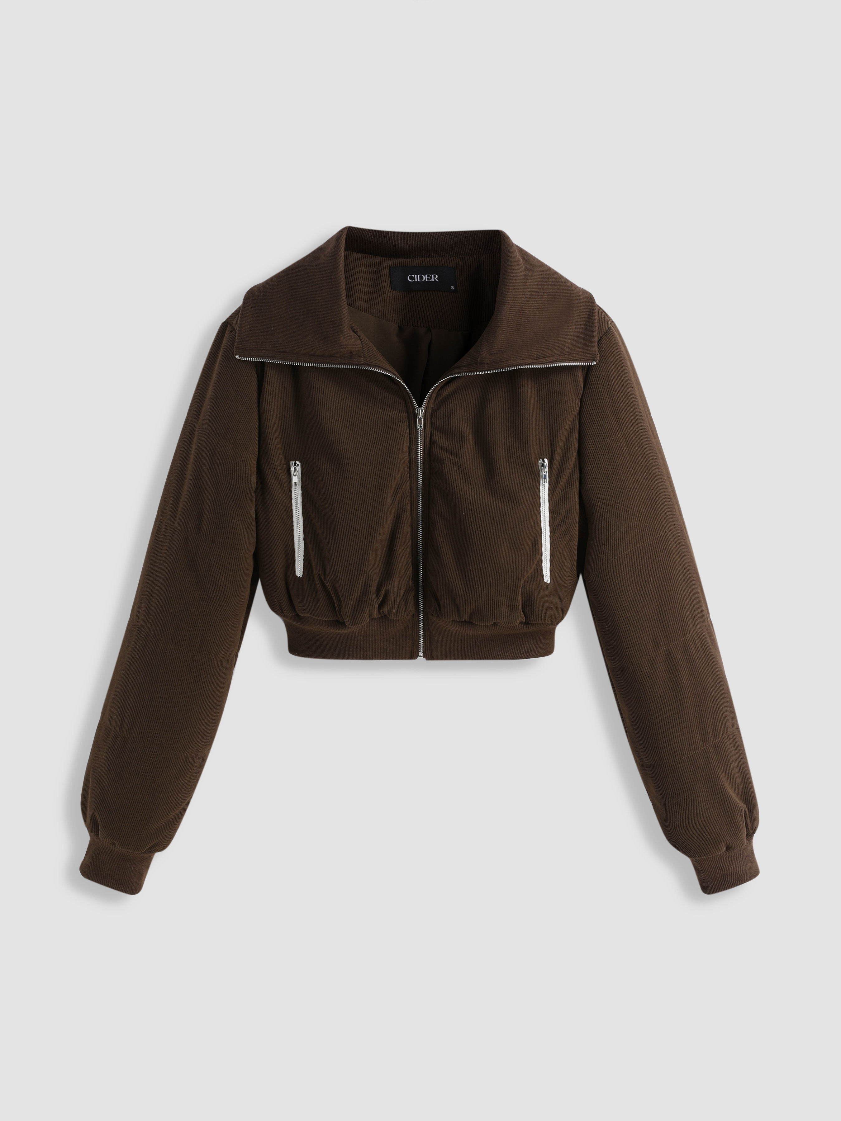 cider Corduroy Solid Zip Up Crop Jacket-picture-32