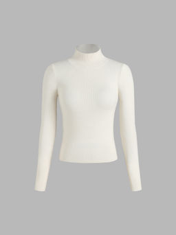 Cider - Solid High Neck Knitted Long Sleeve Top