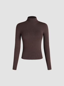 Cider - Solid High Neck Knitted Long Sleeve Top