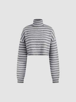 Cider - Striped High Neck Oversized Crop Sweater