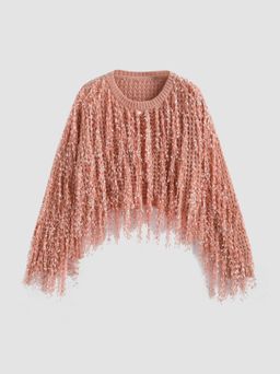 Cider - Fringe Long Sleeve Crop Sweater