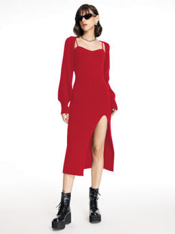 Cider - Knit Solid Cami Split Midi Dress & Crop Top