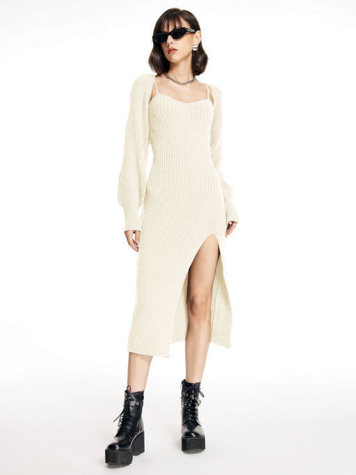 Buy Cider Knit Solid Cami Split Midi Dress & Crop Top (XXS) Online