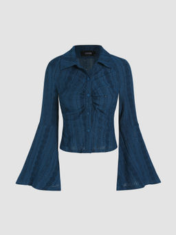 Cider - Solid Geometric Bell Sleeve Ruched Blouse