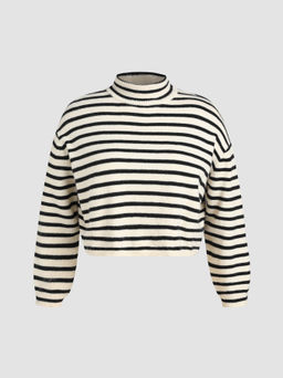 Cider - Striped High Neck Oversized Crop Sweater Curve & Plus