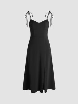 Cider - Solid Cami Knotted Slit Midi Dress