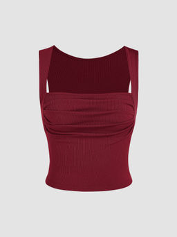 Cider - Solid Ruched Square Neck Crop Top