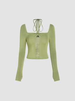 Cider - Solid Halter Distressed Knit Top