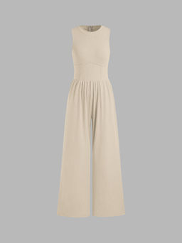 Cider - Solid Sleeveless Wide Leg Jumpsuit