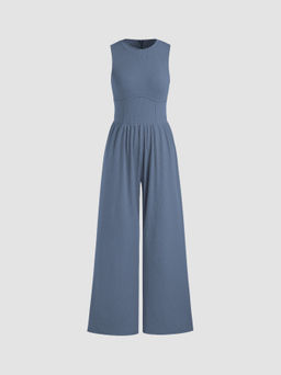 Cider - Solid Sleeveless Wide Leg Jumpsuit