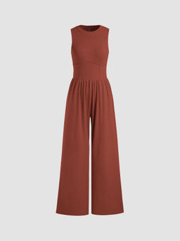 Cider - Solid Sleeveless Wide Leg Jumpsuit