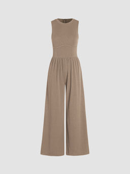 Cider - Solid Sleeveless Wide Leg Jumpsuit