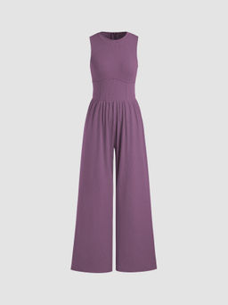 Cider - Solid Sleeveless Wide Leg Jumpsuit