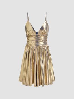 Cider - Metallic Ruched Ruffle Dress