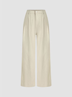 Cider - Denim High Rise Pleated Wide Leg Jeans