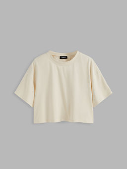 Cider - Cotton-blend Round Neckline Oversized Crop Top