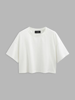 Cider - Cotton-blend Round Neckline Oversized Crop Top