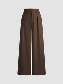 Cider - Button Mid Waist Wide Leg Pants