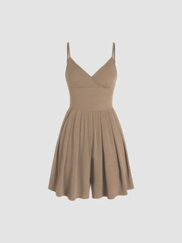 Cider - Solid V Neck Wide Leg Romper