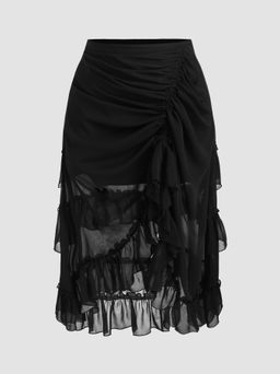 Cider - Ruffle Sheer Mid Waist Maxi Skirt Curve & Plus