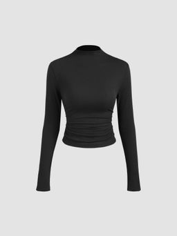 Cider - High Neck Ruched Long Sleeve Top