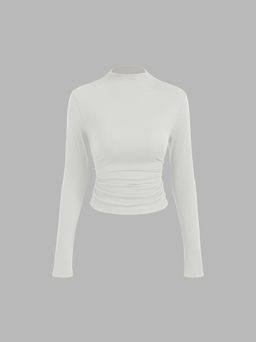 Cider - High Neck Ruched Long Sleeve Top