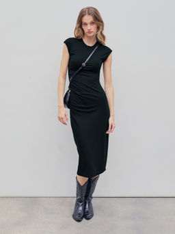Cider - Round Neckline Ruched Midi Dress