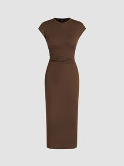 Cider - Round Neckline Ruched Midi Dress