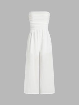 Cider - Texture Ruched Tube Wide Leg Jumpsuit