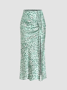 Cider - Spot Leopard Print Drawstring Split Maxi Skirt