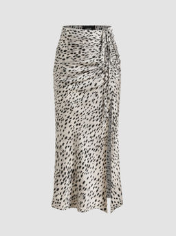 Cider - Spot Leopard Print Drawstring Split Maxi Skirt