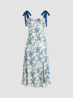 Cider - Floral Knotted Split Midi Dress