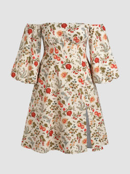 Cider - Fruit & Floral Off-shoulder Slit Maxi Dress Curve & Plus