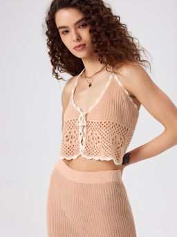 Cider - Knit Halter Bowknot Crop Cami Top